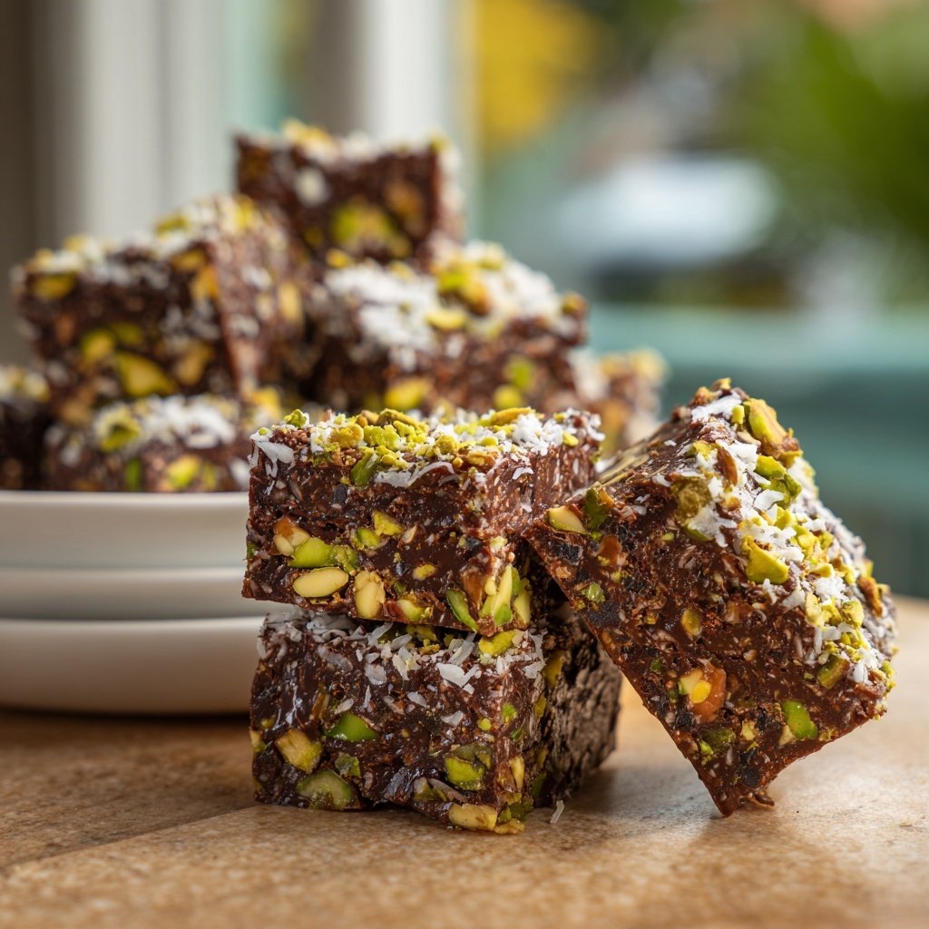 Chocolate Pistachio Coconut Squares