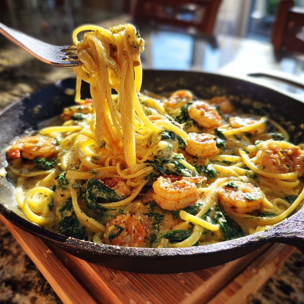 Shrimp And Spinach Cream Pasta